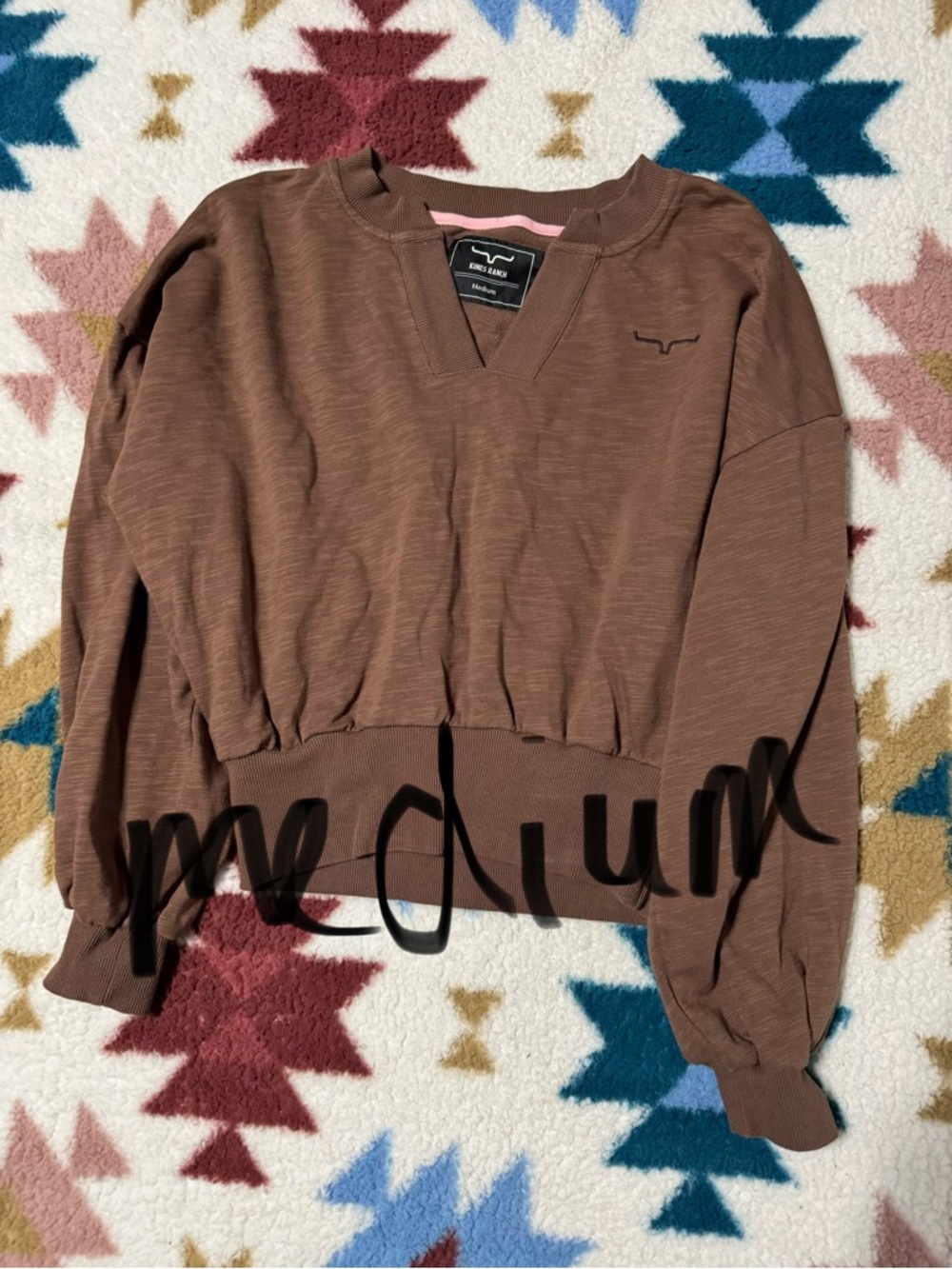 Kimes Ranch Brown Cropped V-Neck Pullover
